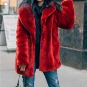 SOLEMIO RED FAUX FUR COAT SZ M